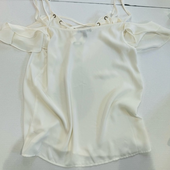 Express flowy chiffon lace up cream ruffle top - Picture 6 of 9